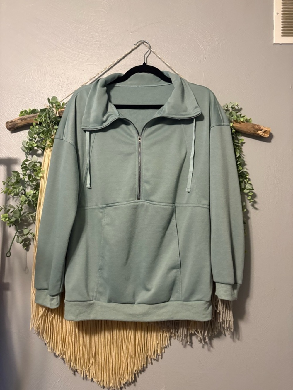 SHEIN Half-Zip Sweatshirt in Sage Green